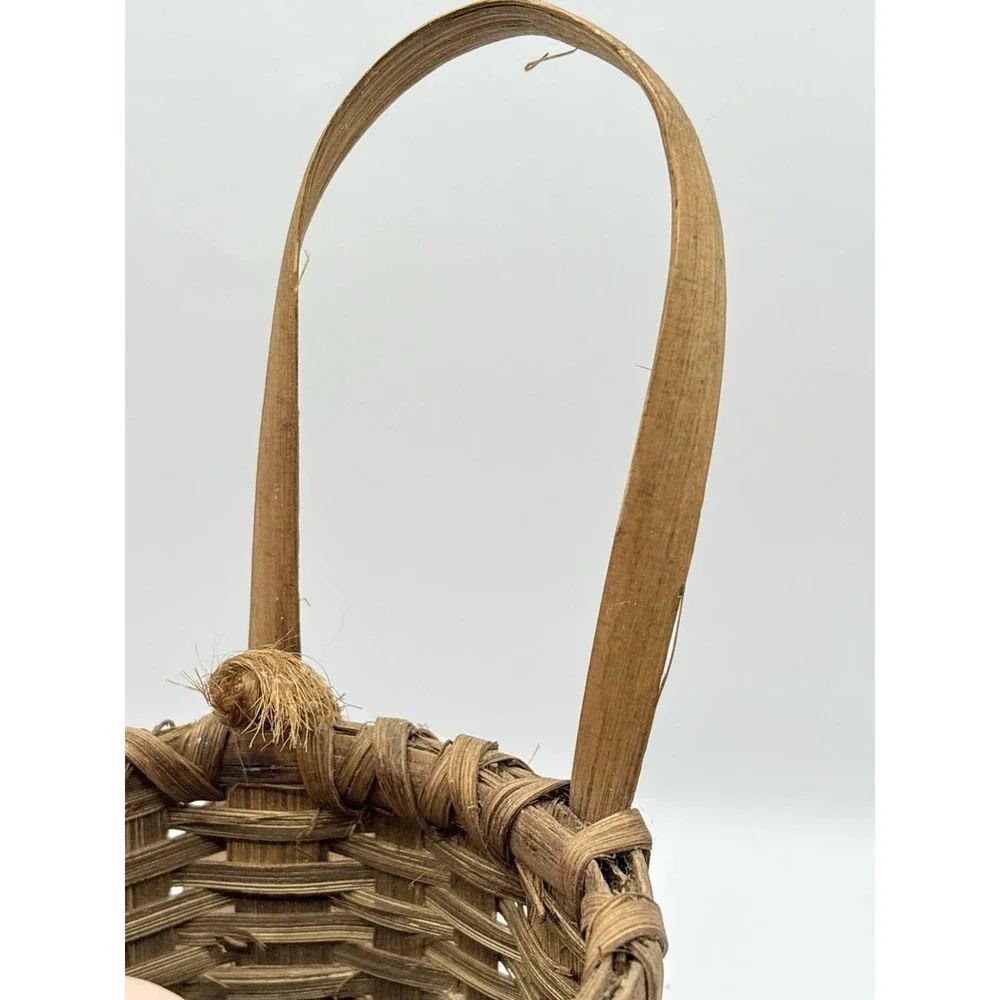 Handmade Wicker Hanging Wall Basket Brown Wall Pocket Skinny Coastal Cottage 7" - Picture 7 of 11